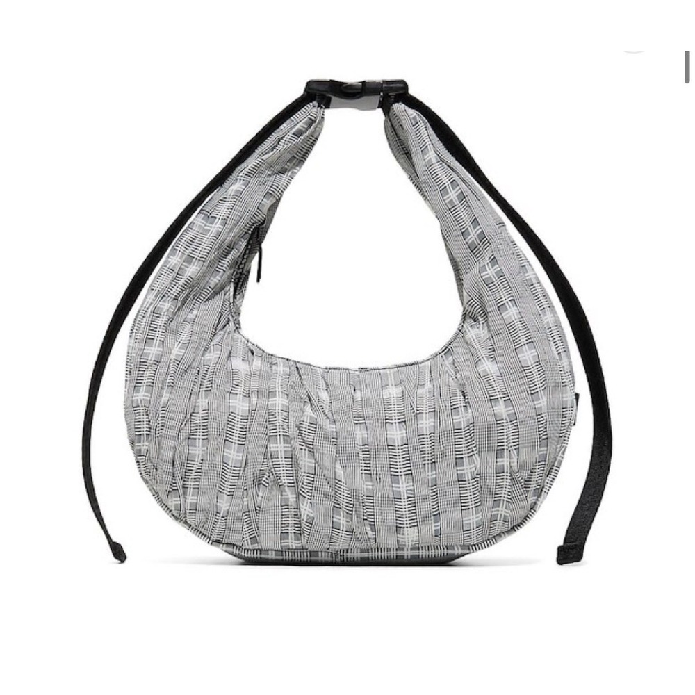 Hunter Checkered Shoulder Bag, Ruched Zipper Accents, Zip Buckle, Black White G…